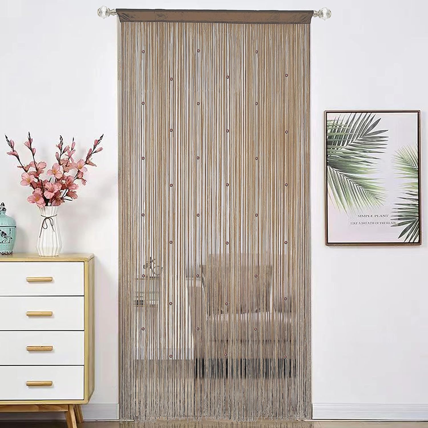 Beaded Curtain with Telescopic Rod for Privacy and Decor