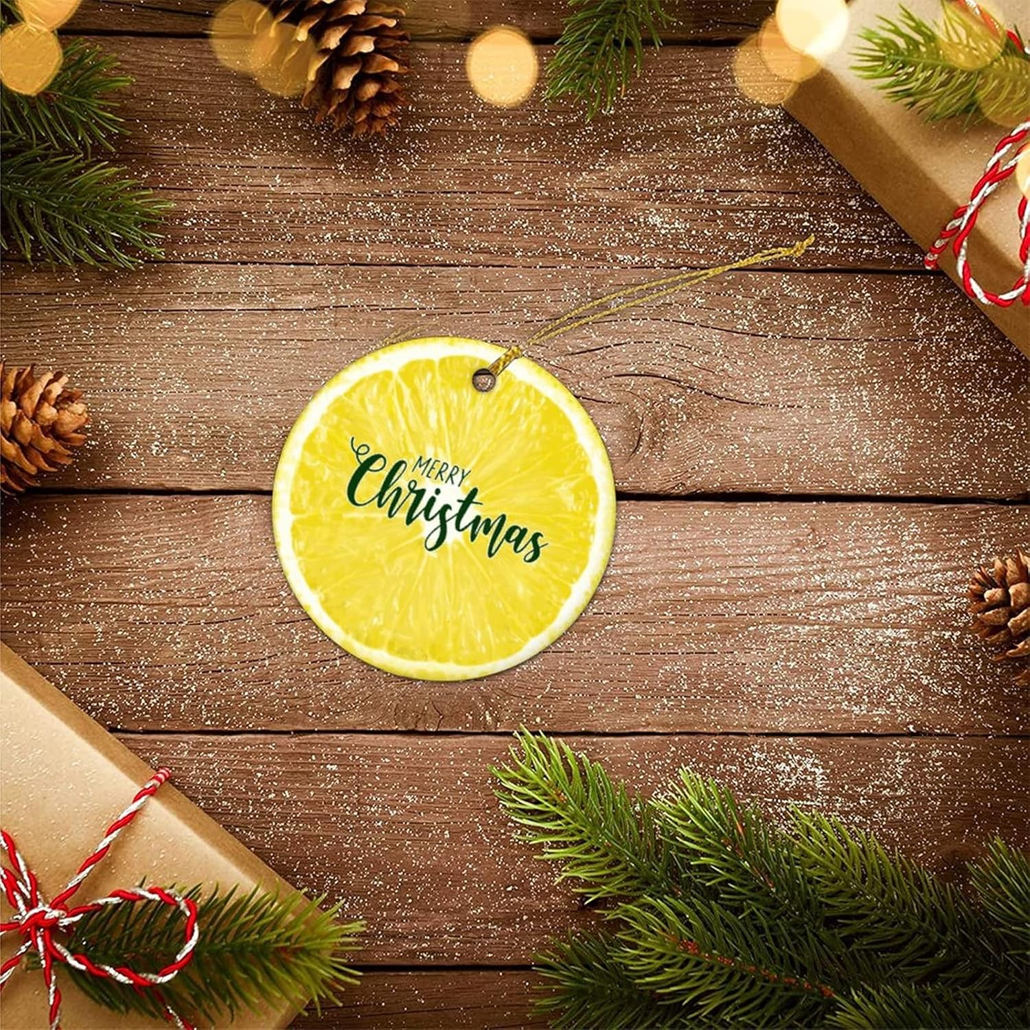 LUIJORGY 3 Inch Double Sided Printed Ceramic Christmas Ornament
