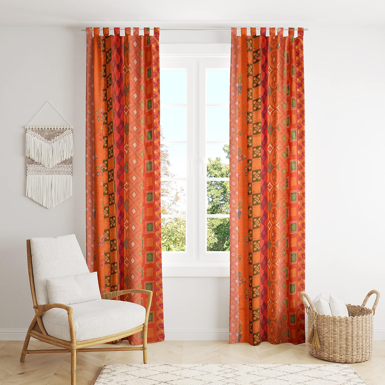 THE ART BOX Indian Silk Blend Sari Curtains 2 Panel