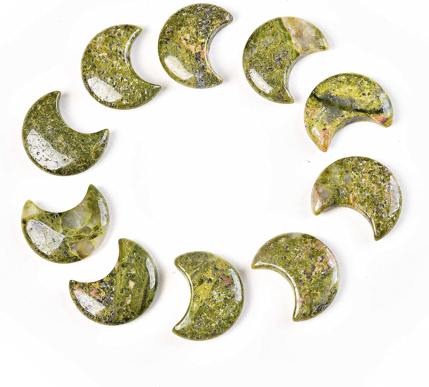 JIC Gem 10 Piece Moon Shape Unakite Crystal Set