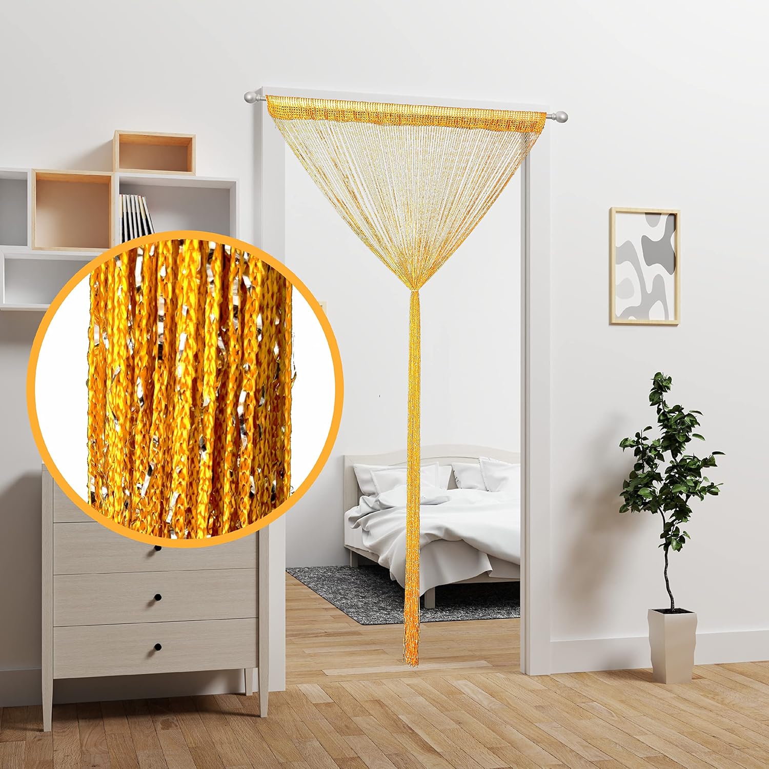 4 Piece Gold Beaded Curtain for Doorway Decor