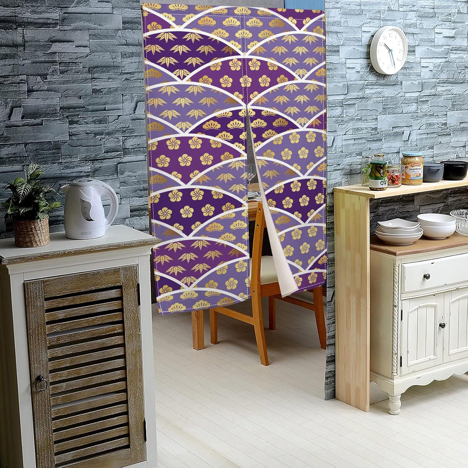 Japanese Noren Door Curtain 335 x 709 with Flower Pattern