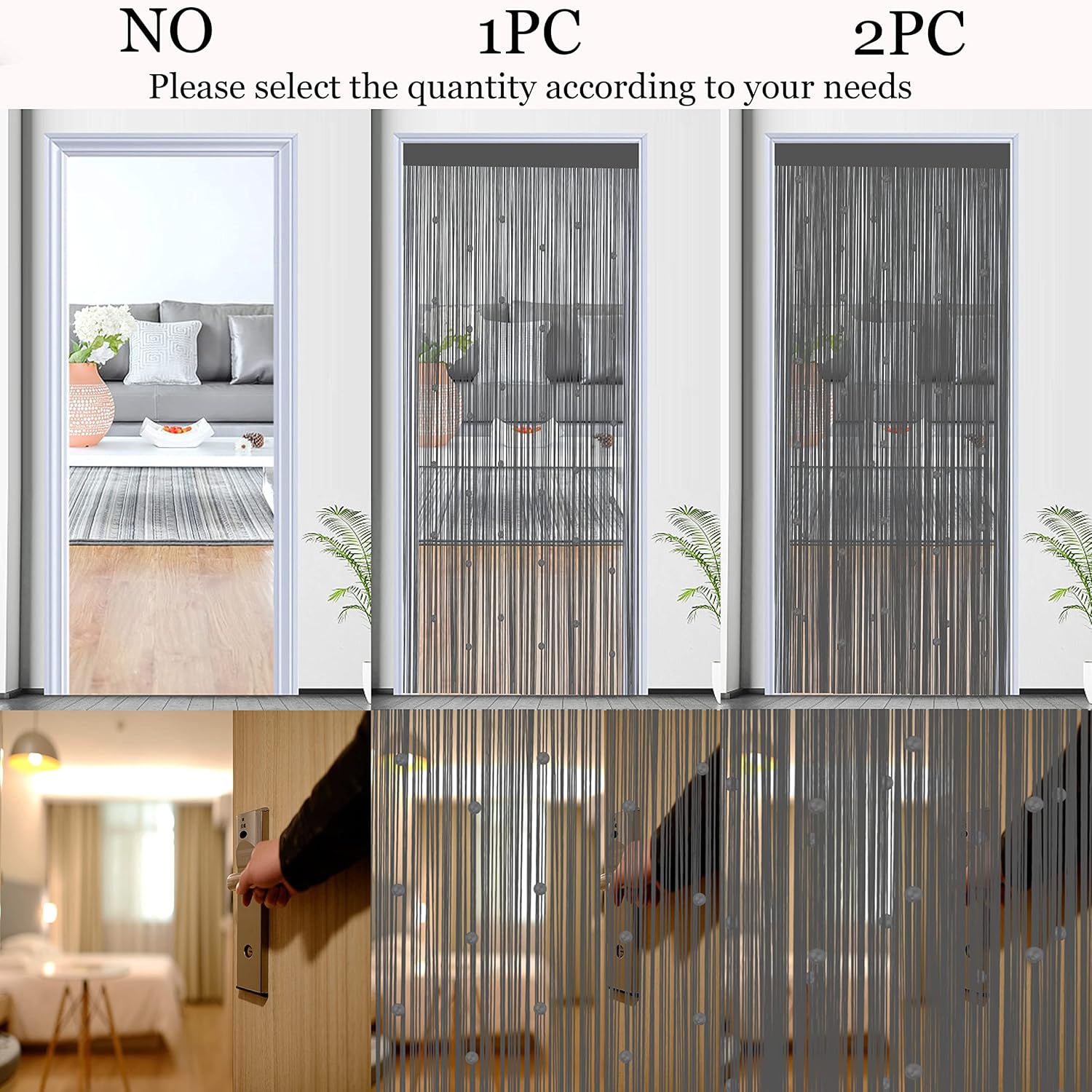 Beads Curtain Door String Curtains for Bedroom Closet Drapes Grey 39x110in