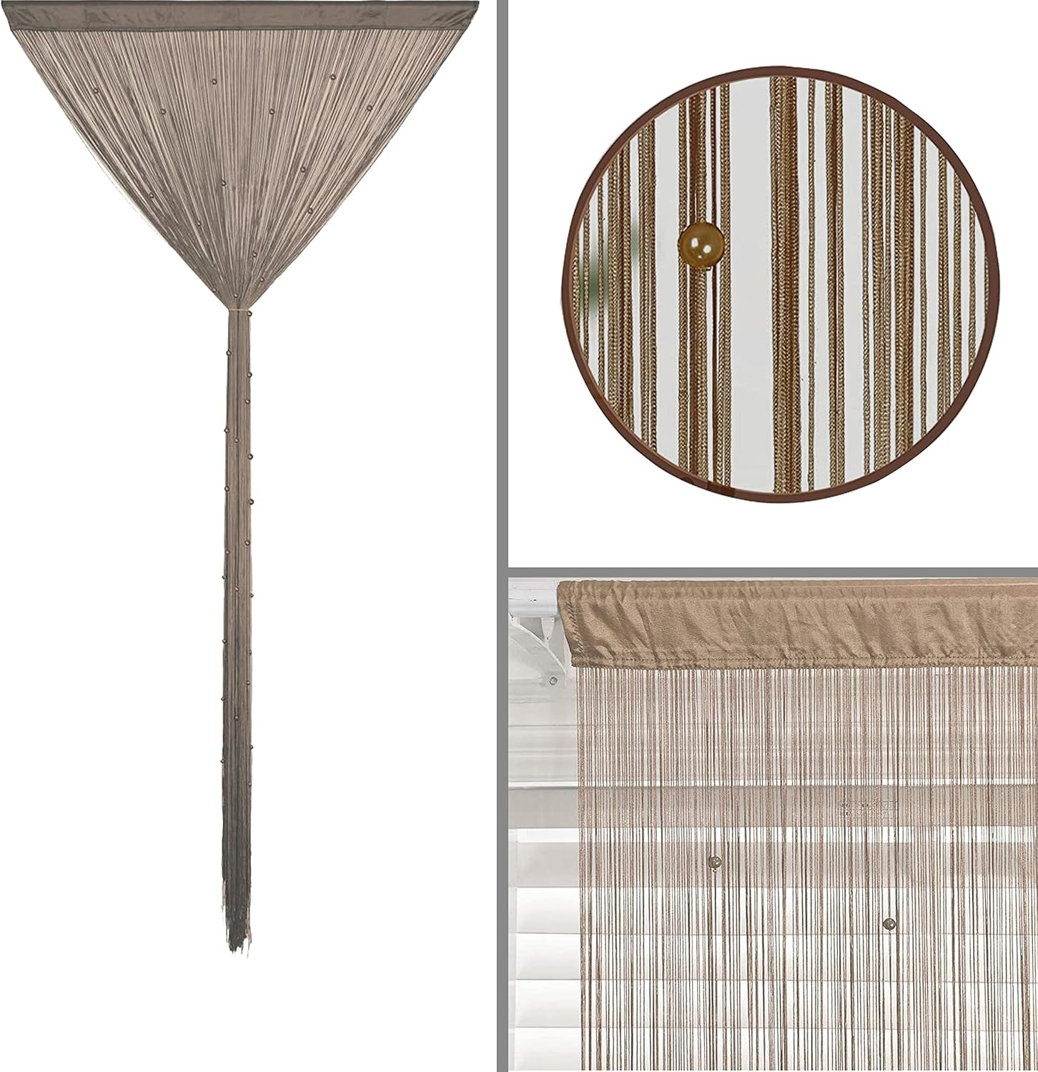 Beaded Curtain with Telescopic Rod for Privacy and Decor