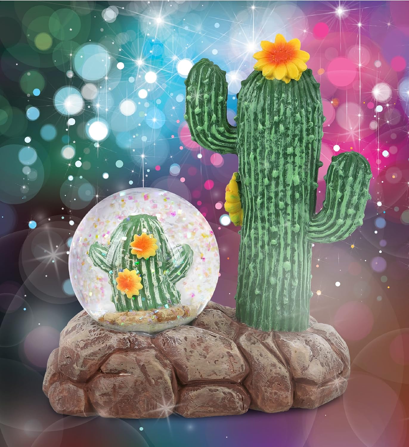 CoTa Global Cactus Snow Globe - Magical Rainbow Glitter Water Globe