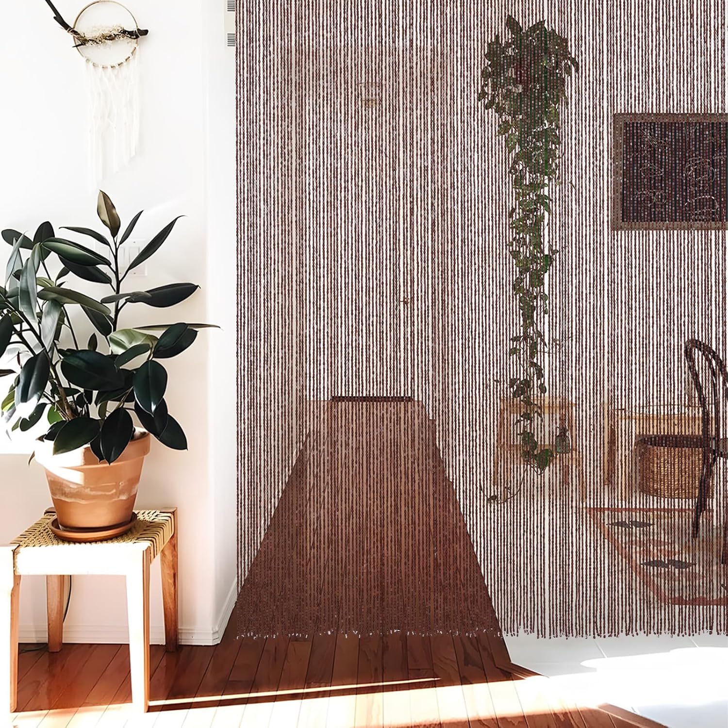 BECHAEO Bamboo Beaded Curtain 90 Strands Brown