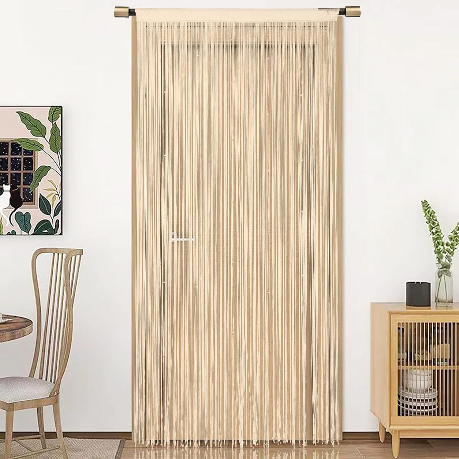 Beige Spaghetti String Curtain Panel 100x200cm