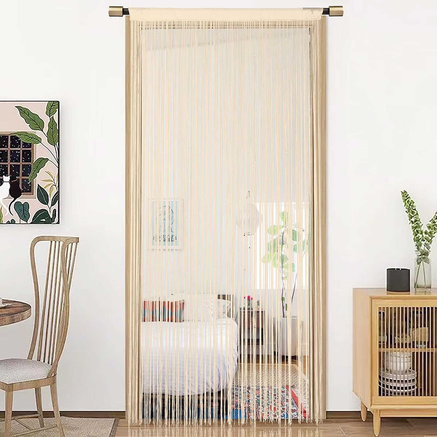 Beige Spaghetti String Curtain Panel 100x200cm