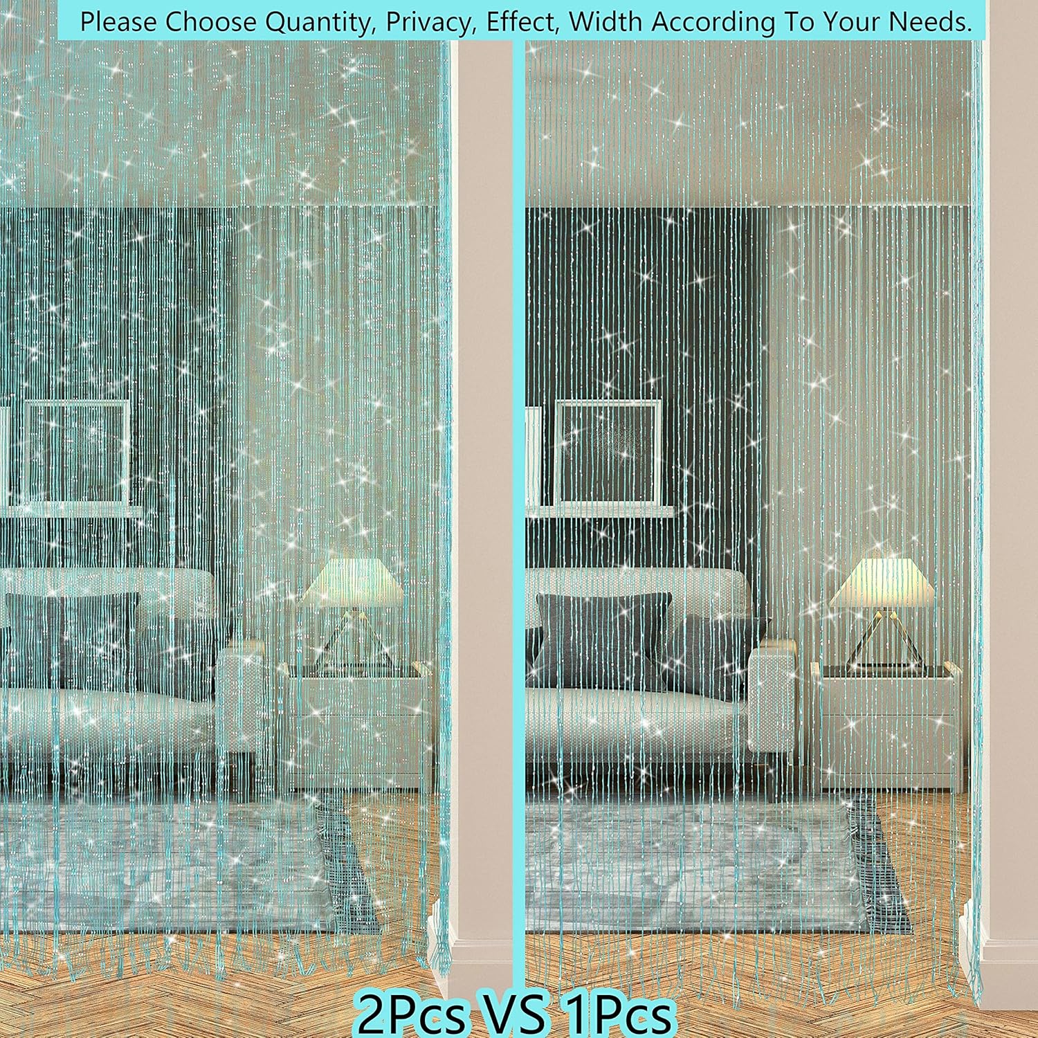Glitter Beaded Curtain Panel Blue 39x79 Inches