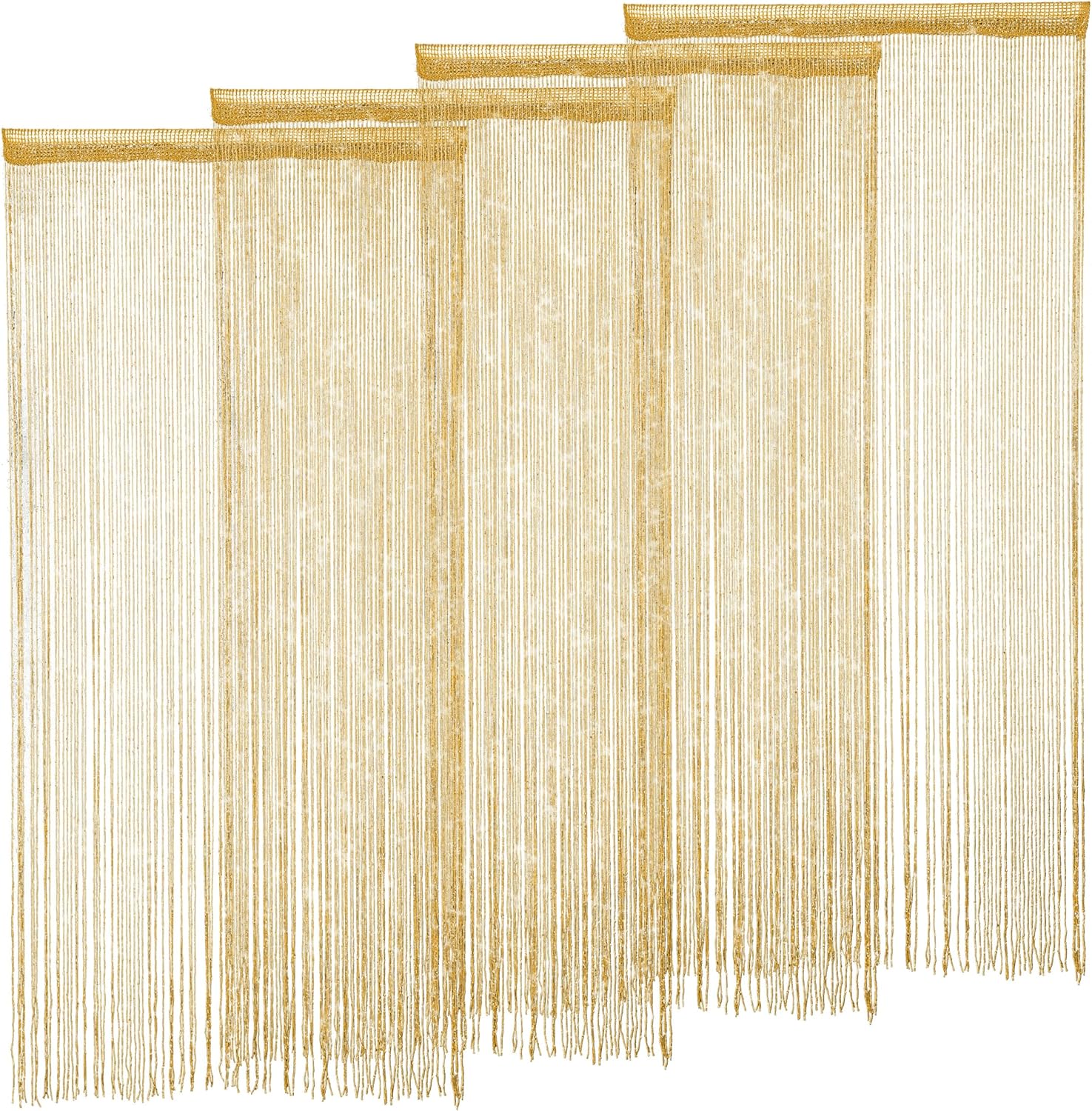 4 Piece Gold Beaded Curtain for Doorway Decor
