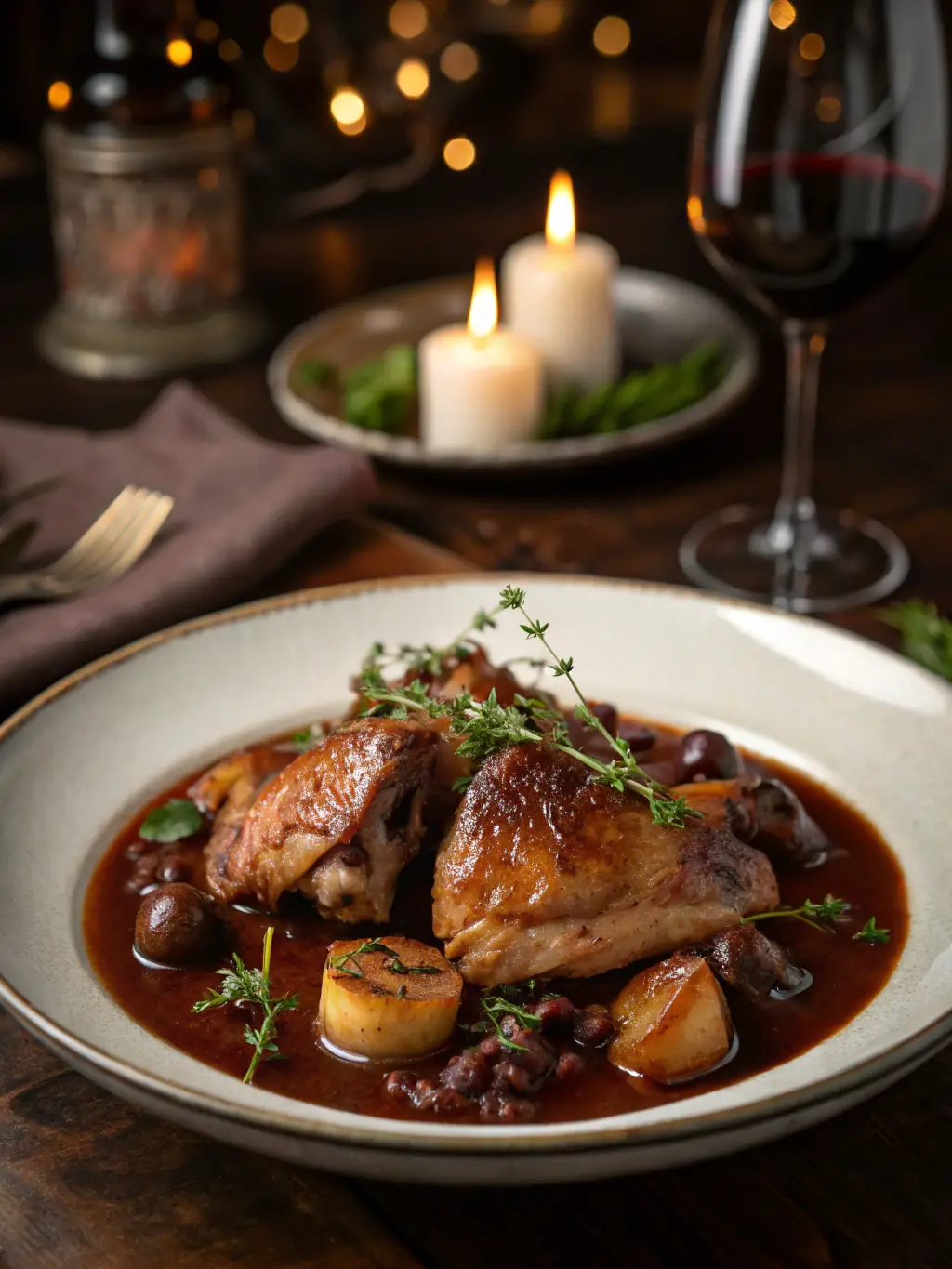 A beautifully arranged plate of Chicken Marsala, featuring tender chicken breasts in a rich Marsala wine sauce, ideal for an autumn event.